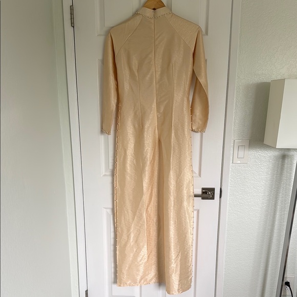 Vietnamese Ao Dai Dress with Beaded Pearls and Pants Set - Picture 3 of 12